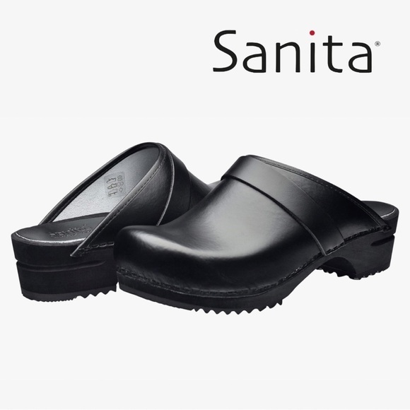Sanita Rita Leather Open Back Wood Clog - Picture 1 of 14